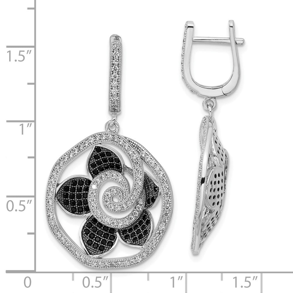 Sterlingsilber True Feuer Schwarz & Klar Zirkonia Blume Klappbar Ohrhänger
