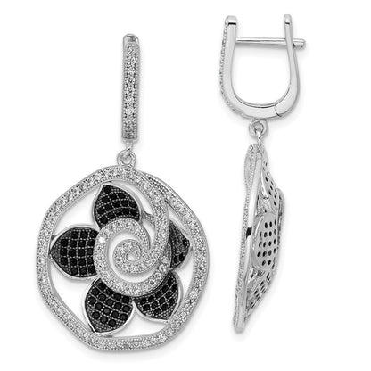 Sterlingsilber True Feuer Schwarz & Klar Zirkonia Blume Klappbar Ohrhänger