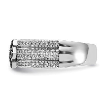 Sterlingsilber True Feuer Poliert Schwarz & Klar Zirkonia Kreuz Ring