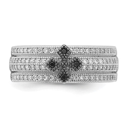 Sterlingsilber True Feuer Poliert Schwarz & Klar Zirkonia Kreuz Ring