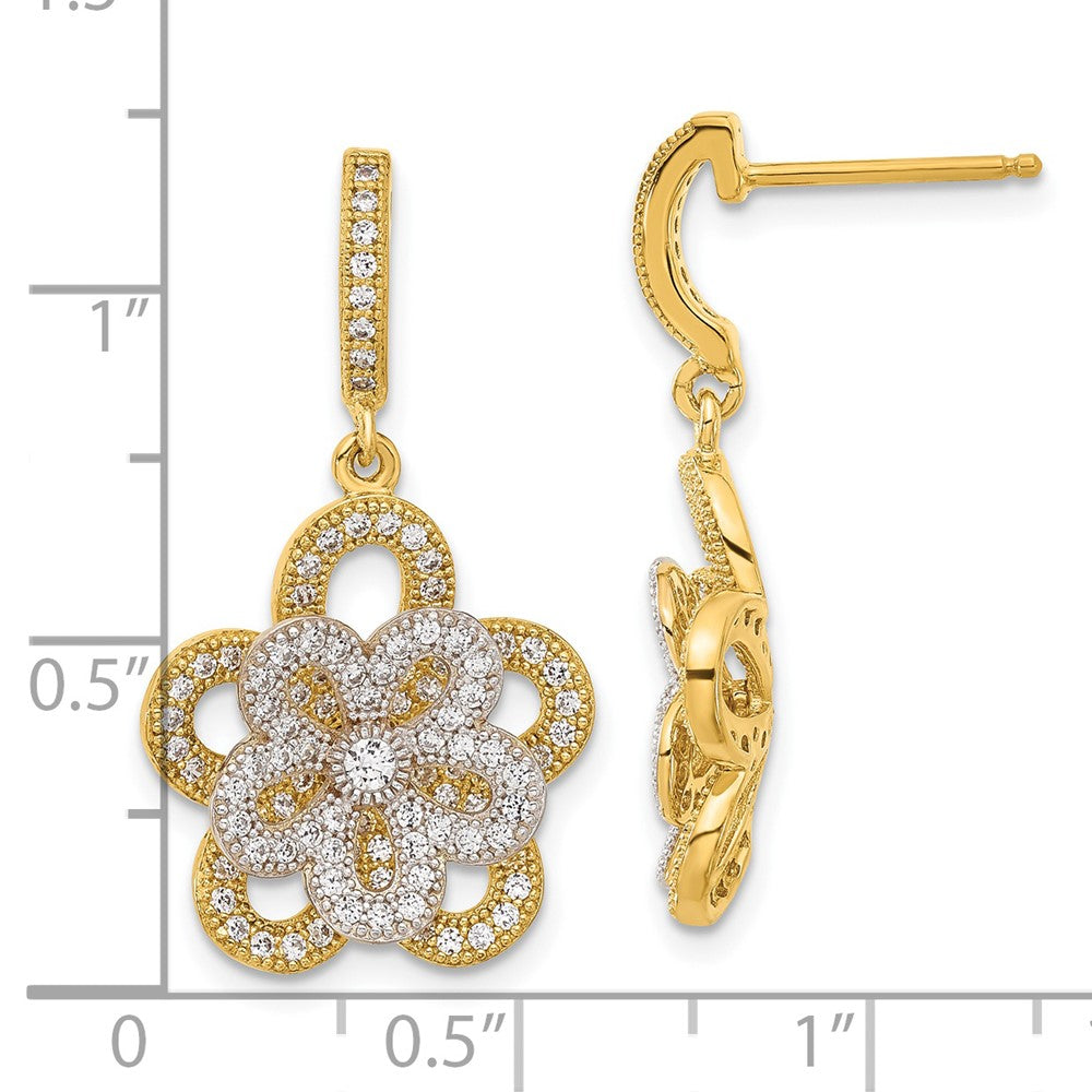 Ss/vergoldet Sterlingsilber & Vergoldet Zirkonia Blume Hängend Ohrstecker