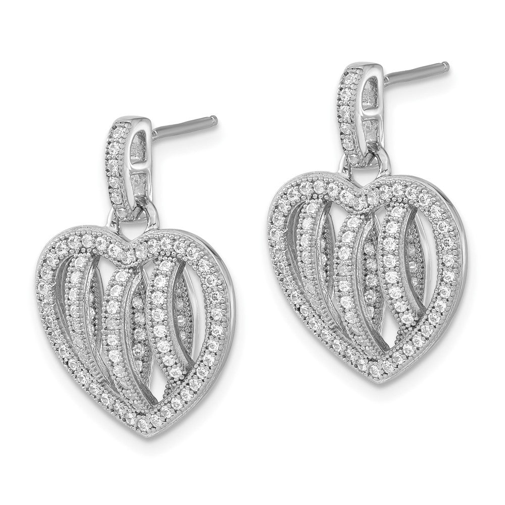 Sterlingsilber Brillant Glut Poliert Zirkonia Herz Stecker Ohrhänger