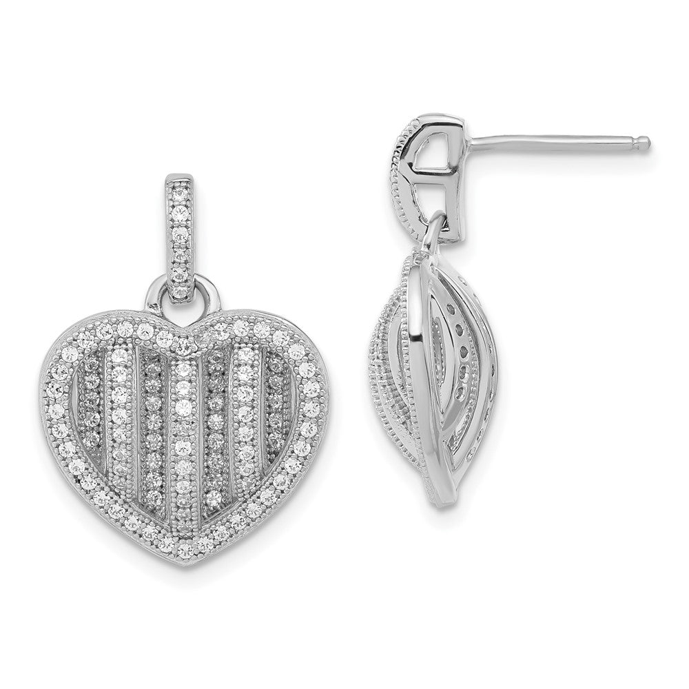 Sterlingsilber Brillant Glut Poliert Zirkonia Herz Stecker Ohrhänger