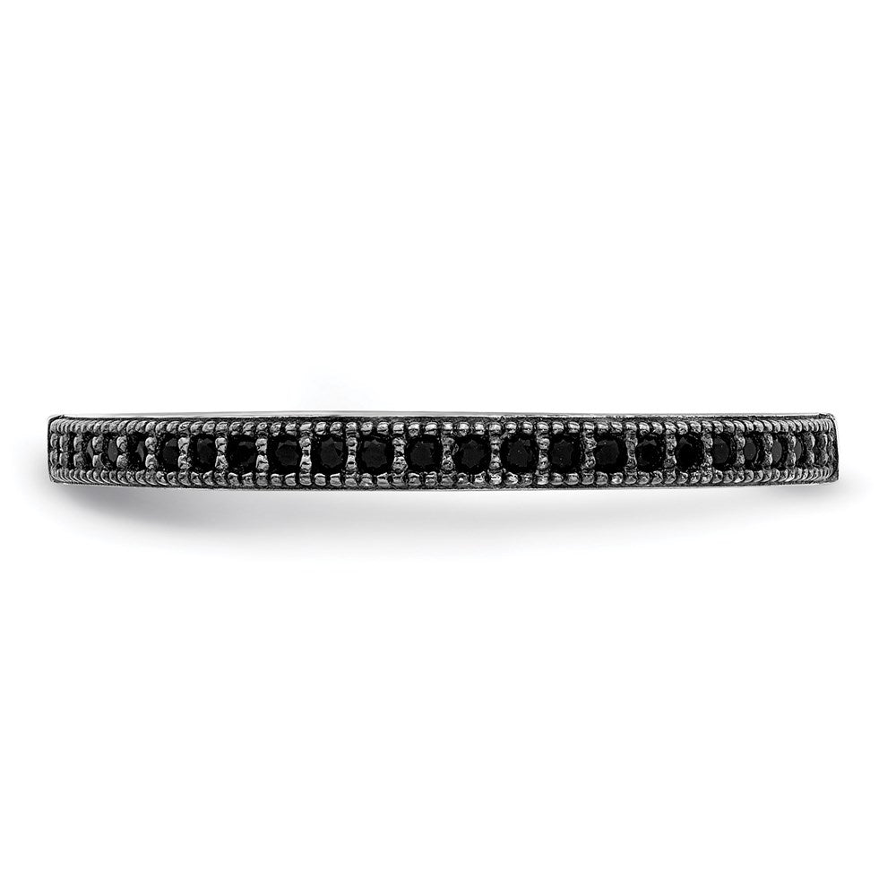 Sterlingsilber Brillant Glut Rhodiniert 25 Stein Mikro Pavé Schwarz Zirkonia Poliert Ring