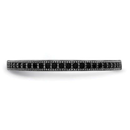 Sterlingsilber Brillant Glut Rhodiniert 25 Stein Mikro Pavé Schwarz Zirkonia Poliert Ring