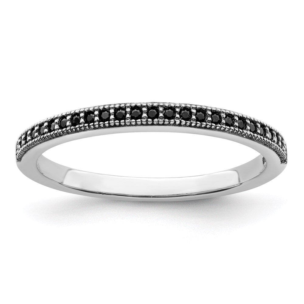 Sterlingsilber Brillant Glut Rhodiniert 25 Stein Mikro Pavé Schwarz Zirkonia Poliert Ring