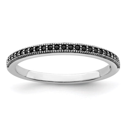 Sterlingsilber Brillant Glut Rhodiniert 25 Stein Mikro Pavé Schwarz Zirkonia Poliert Ring