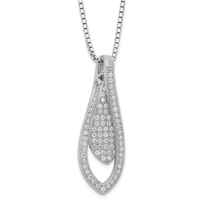 Sterlingsilber Brillant Glut Rhodiniert Poliert Zirkonia Tropfen mit 2 Zoll Verlängerung Halskette