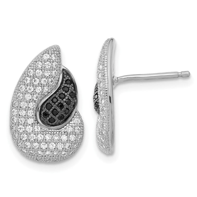 Sterlingsilber True Feuer Poliert Schwarz & Klar Zirkonia Teardrops Ohrstecker