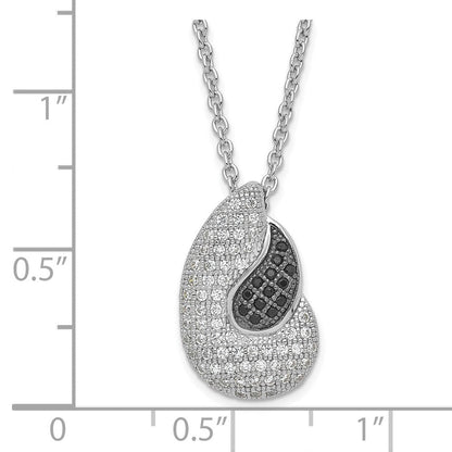 Sterlingsilber Schwarz & Klar Zirkonia True Feuer Poliert Teardrops Halskette
