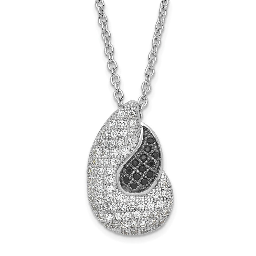 Sterlingsilber Schwarz & Klar Zirkonia True Feuer Poliert Teardrops Halskette