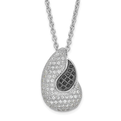 Sterlingsilber Schwarz & Klar Zirkonia True Feuer Poliert Teardrops Halskette