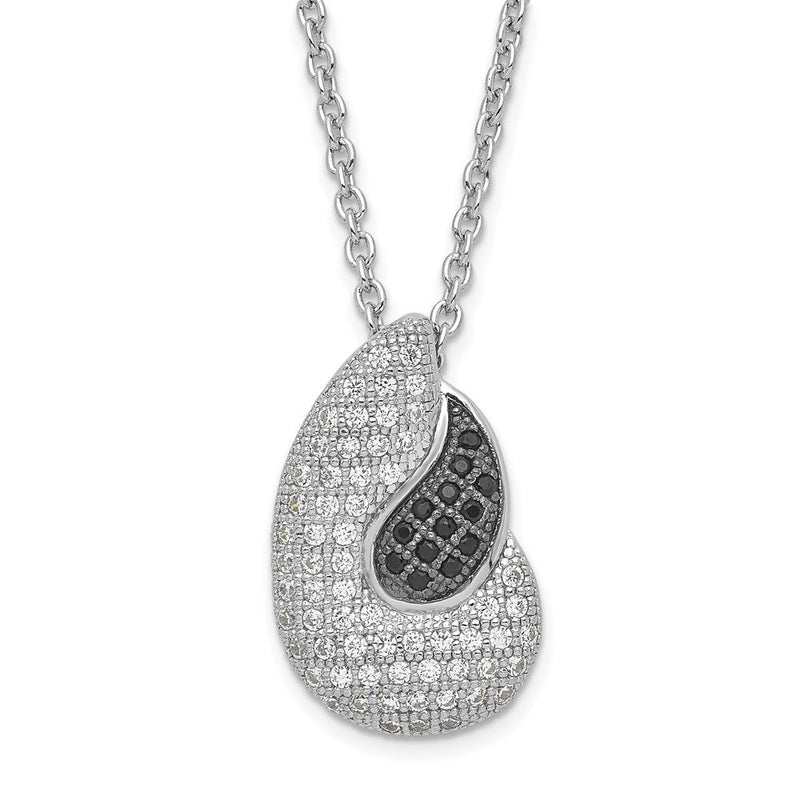 Sterlingsilber Schwarz & Klar Zirkonia True Feuer Poliert Teardrops Halskette