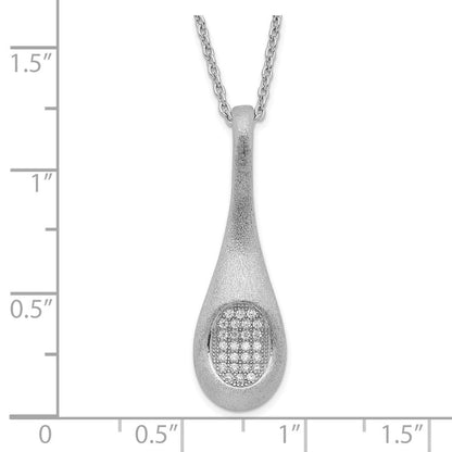 Sterlingsilber Brillant Glut Rhodiniert Gebürstet Zirkonia Tropfen mit 2 Zoll Verlängerung Halskette