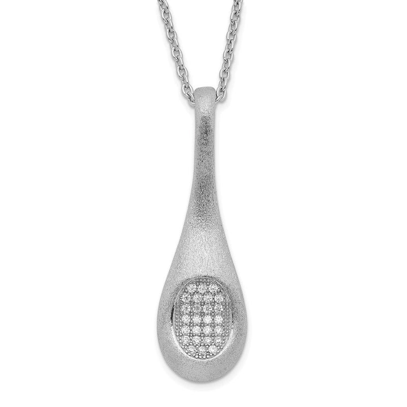 Sterlingsilber Brillant Glut Rhodiniert Gebürstet Zirkonia Tropfen mit 2 Zoll Verlängerung Halskette