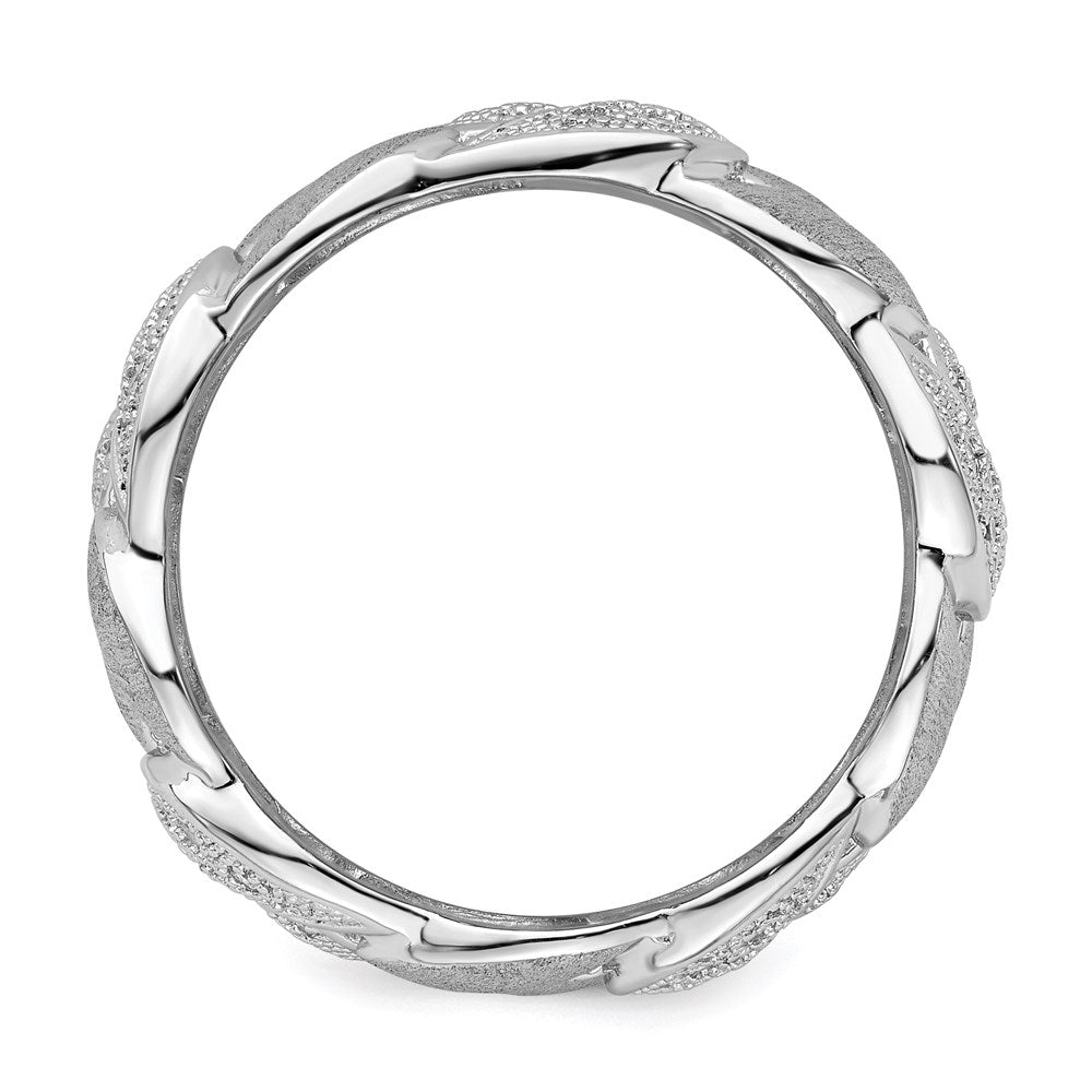 Sterlingsilber Brillant Glut Rhodiniert 110 Stein Mikro Pavé Zirkonia Gebürstet und Poliert Ring