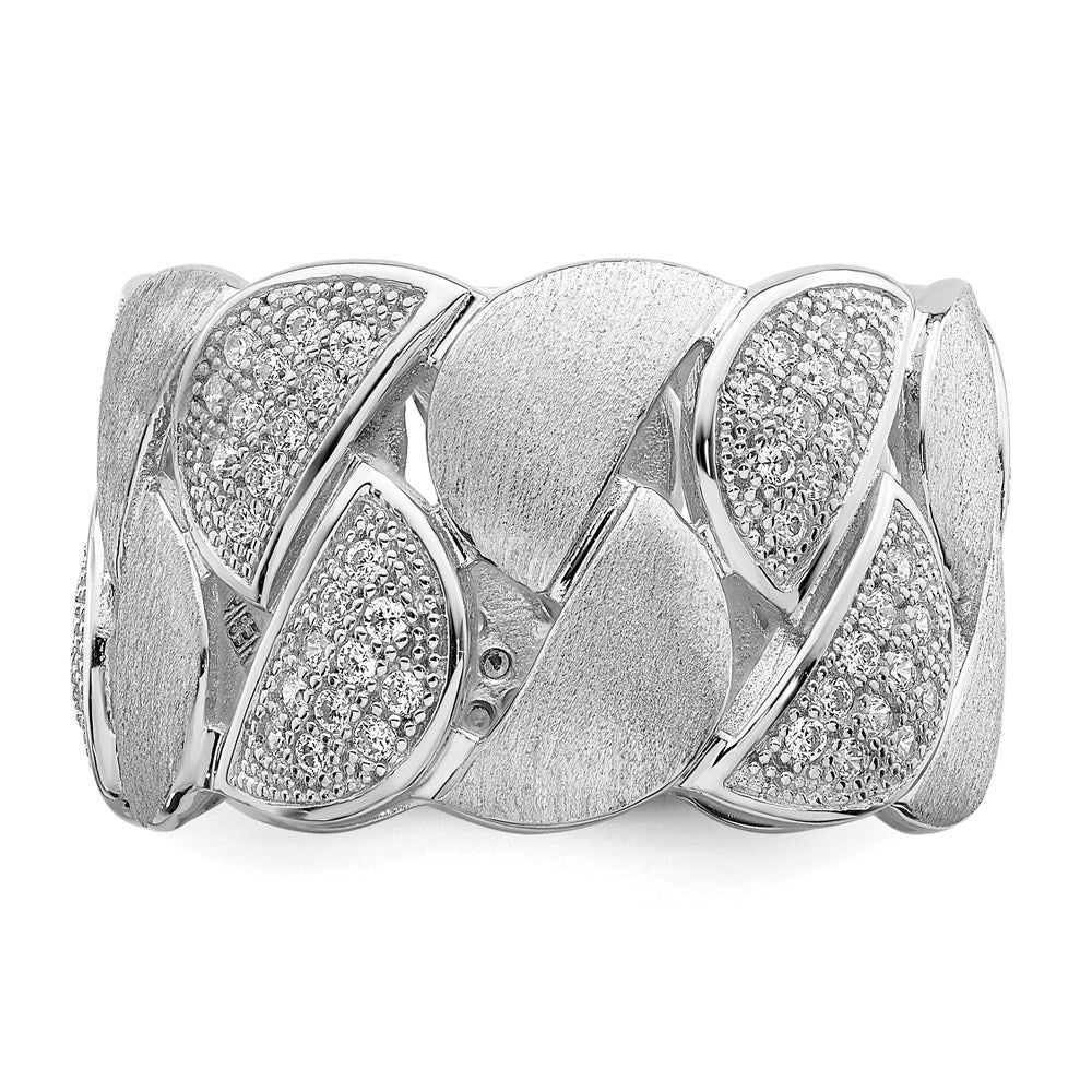 Sterlingsilber Brillant Glut Rhodiniert 110 Stein Mikro Pavé Zirkonia Gebürstet und Poliert Ring