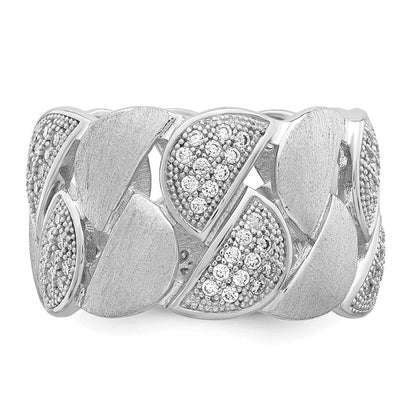 Sterlingsilber Brillant Glut Rhodiniert 110 Stein Mikro Pavé Zirkonia Gebürstet und Poliert Ring