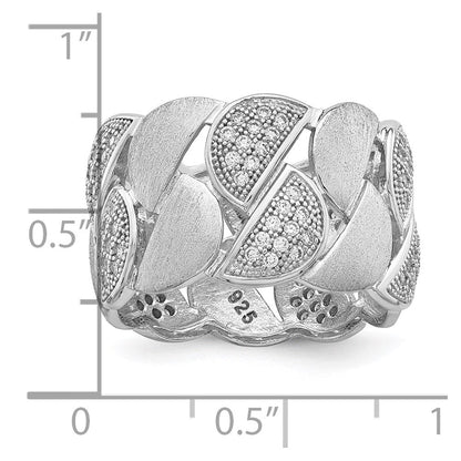 Sterlingsilber Brillant Glut Rhodiniert 110 Stein Mikro Pavé Zirkonia Gebürstet und Poliert Ring