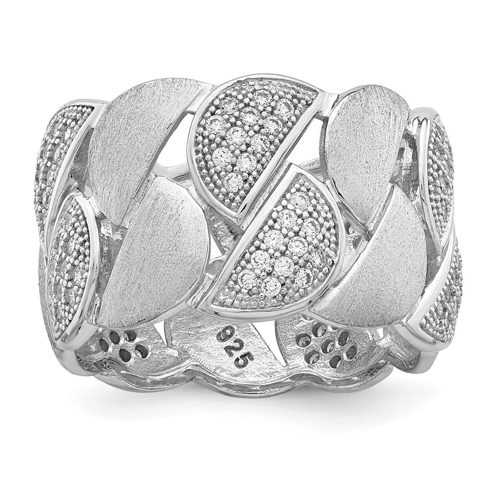 Sterlingsilber Brillant Glut Rhodiniert 110 Stein Mikro Pavé Zirkonia Gebürstet und Poliert Ring