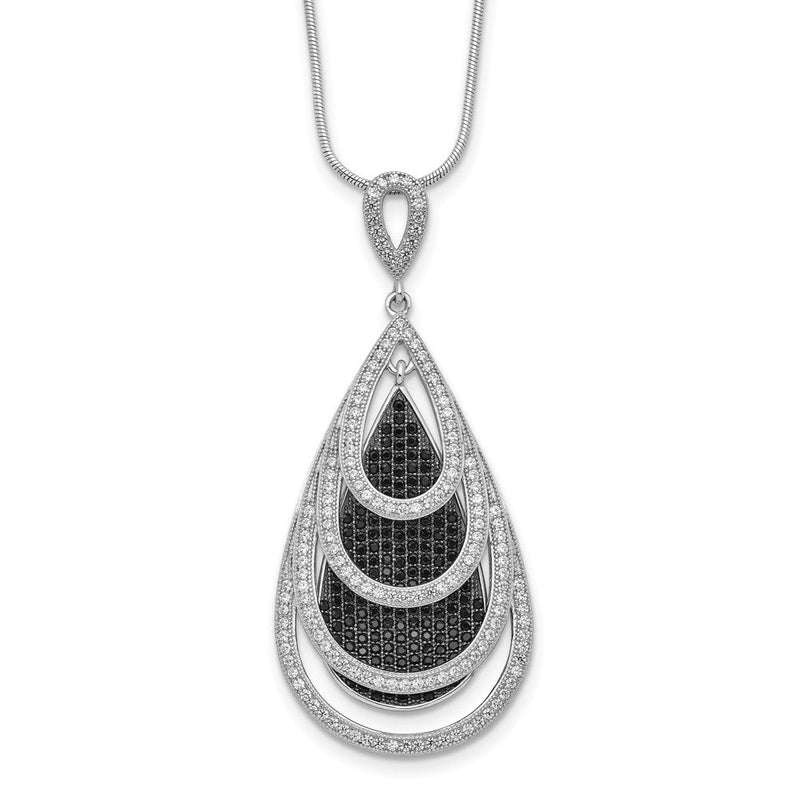 Sterlingsilber Brillant Glut Rhodiniert 349 Stein 18 Zoll Mikro Pavé Schwarz und Weiß Zirkonia Tropfen Halskette mit 2 Verlängerung