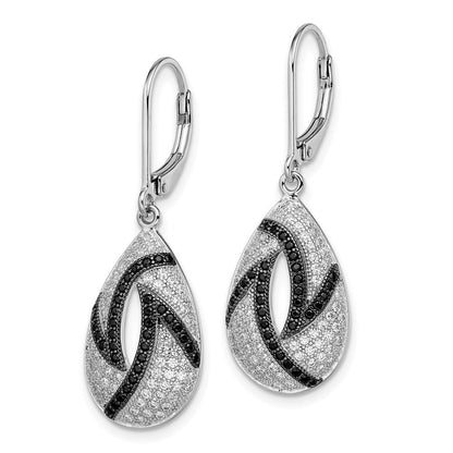 Sterlingsilber Brillant Glut Rhodiniert 198 Mikro Pavé Schwarz und Weiß Zirkonia Tropfen Ohrhänger mit Brisur
