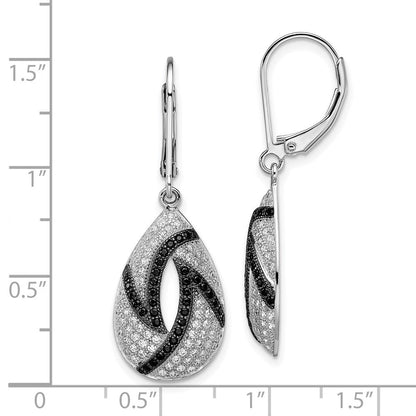 Sterlingsilber Brillant Glut Rhodiniert 198 Mikro Pavé Schwarz und Weiß Zirkonia Tropfen Ohrhänger mit Brisur