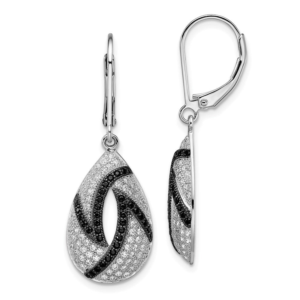 Sterlingsilber Brillant Glut Rhodiniert 198 Mikro Pavé Schwarz und Weiß Zirkonia Tropfen Ohrhänger mit Brisur