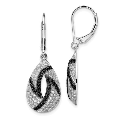 Sterlingsilber Brillant Glut Rhodiniert 198 Mikro Pavé Schwarz und Weiß Zirkonia Tropfen Ohrhänger mit Brisur