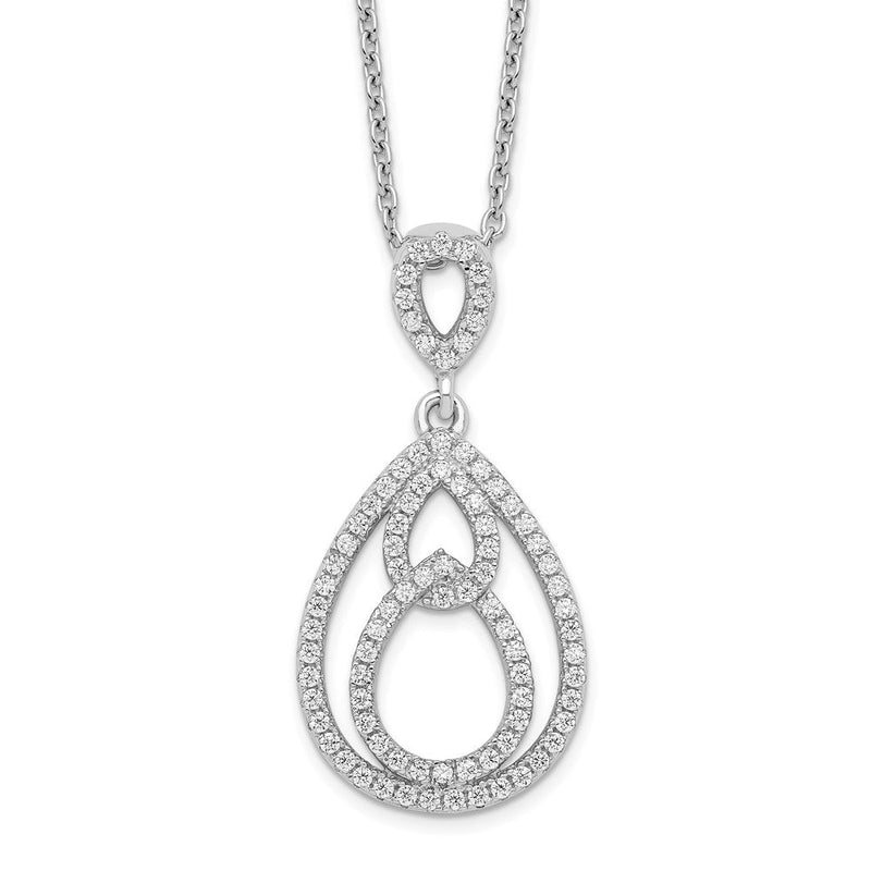 Sterlingsilber Brillant Glut Rhodiniert 88 Stein 18 Zoll Pavé Zirkonia Tropfen Halskette mit 2 Verlängerung
