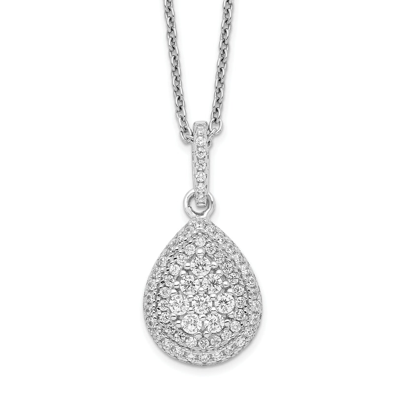 Sterlingsilber Brillant Glut Rhodiniert 95 Stein 18 Zoll Mikro Pavé Zirkonia Tropfen Halskette mit 2 Verlängerung