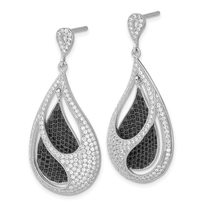 Sterlingsilber Ture Feuer Schwarz und Klar Zirkonia Tropfen Stecker Ohrhänger