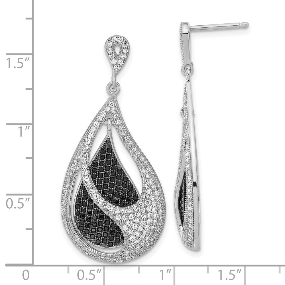 Sterlingsilber Ture Feuer Schwarz und Klar Zirkonia Tropfen Stecker Ohrhänger
