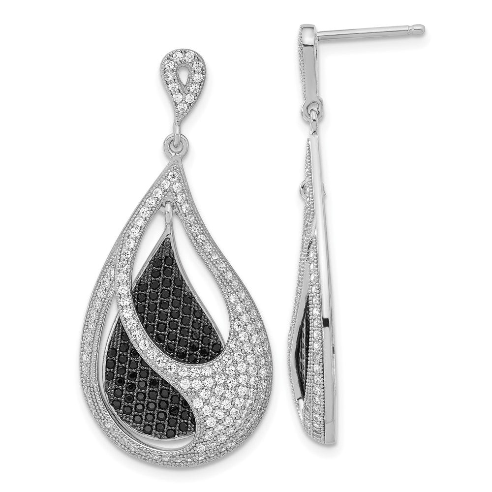 Sterlingsilber Ture Feuer Schwarz und Klar Zirkonia Tropfen Stecker Ohrhänger