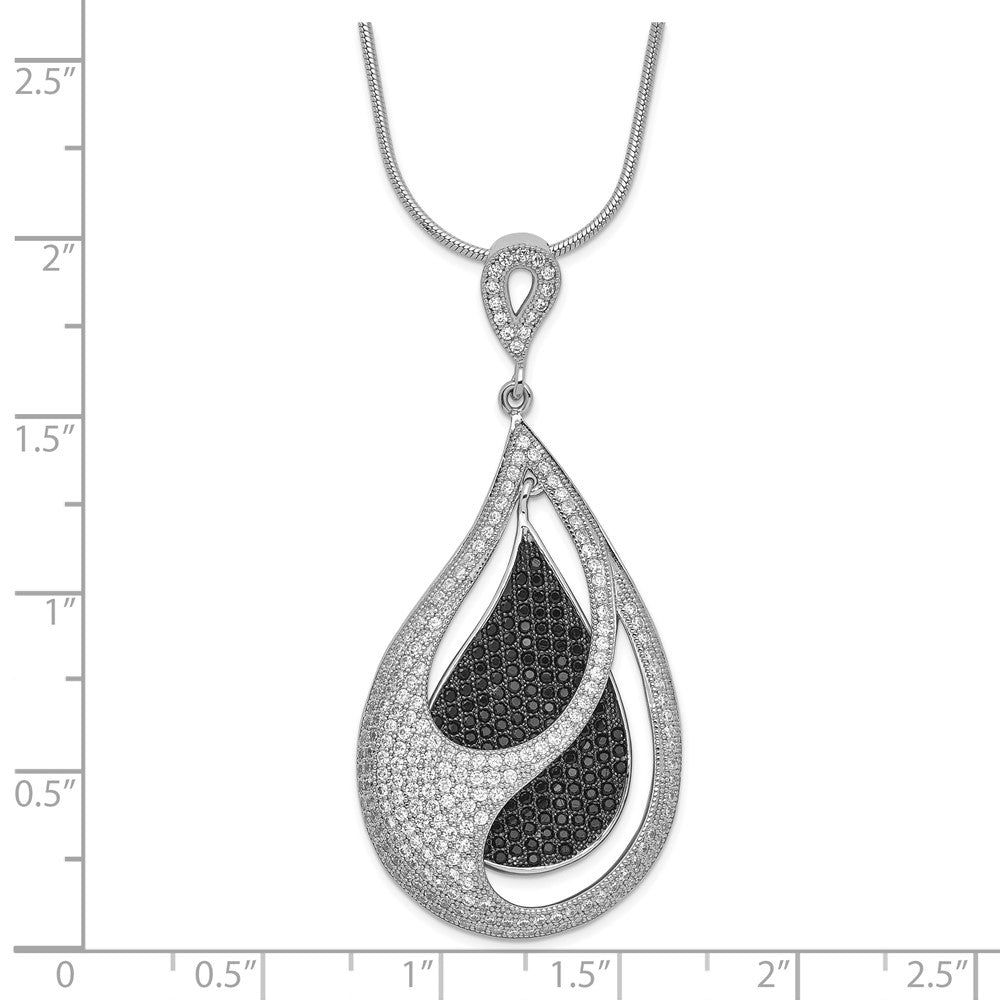 Sterlingsilber Schwarz & Klar Zirkonia True Feuer Tropfen Halskette