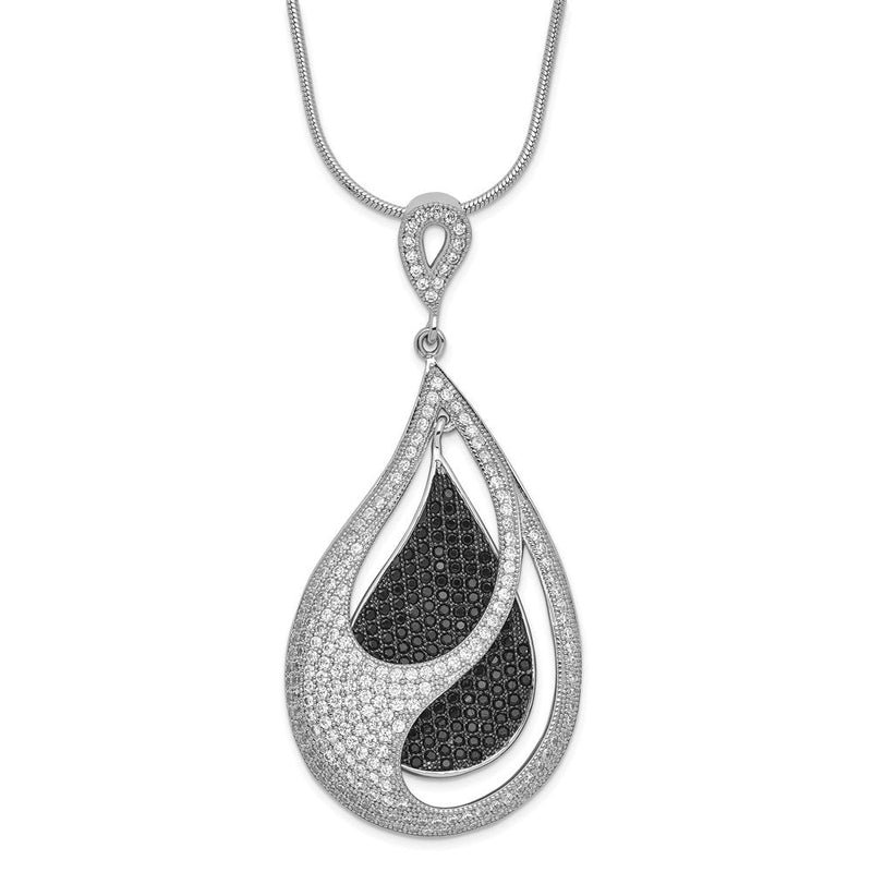 Sterlingsilber Schwarz & Klar Zirkonia True Feuer Tropfen Halskette