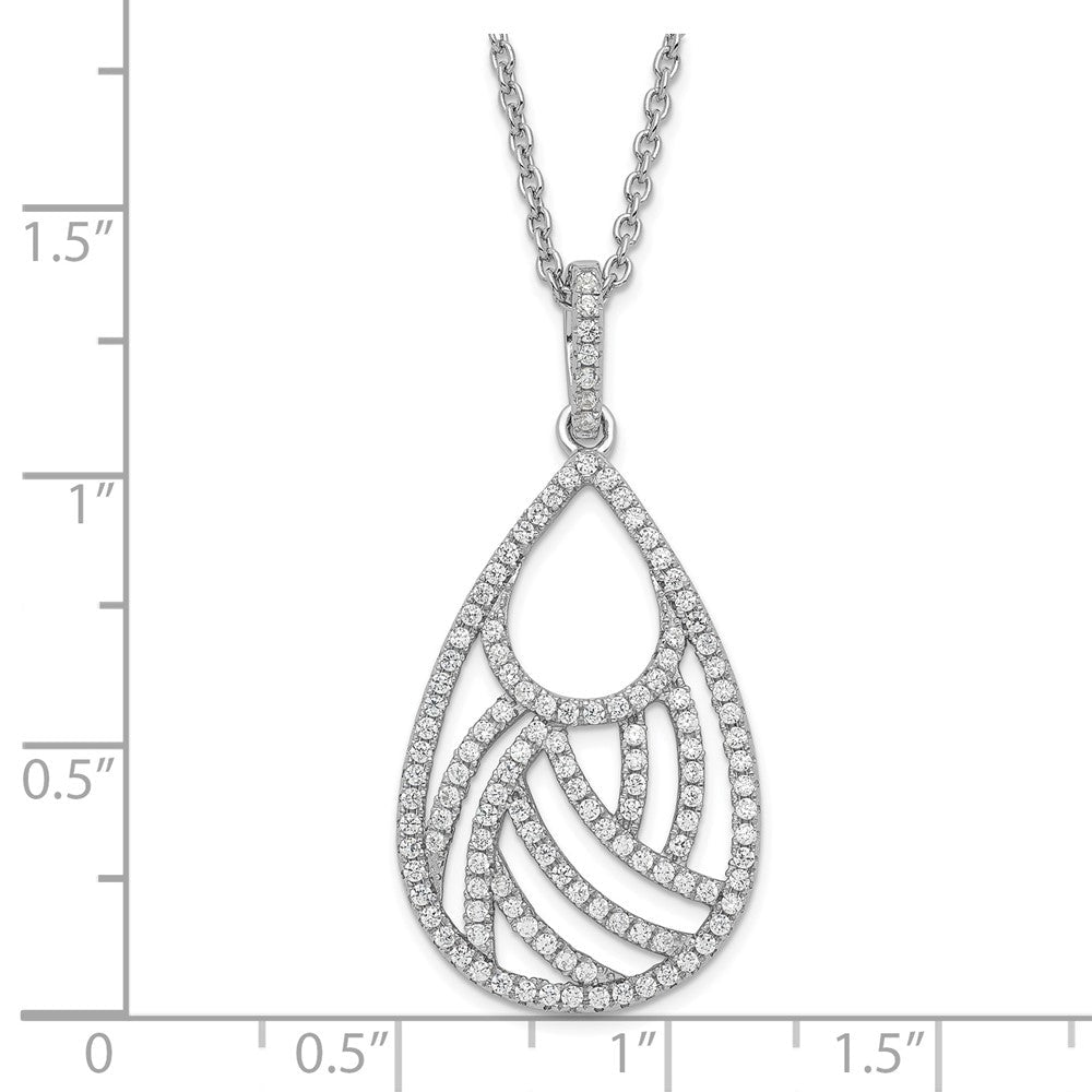 Sterlingsilber & Zirkonia Brillant Glut Poliert Tropfen Halskette