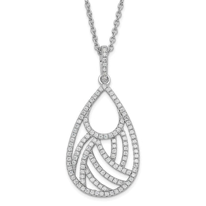 Sterlingsilber & Zirkonia Brillant Glut Poliert Tropfen Halskette