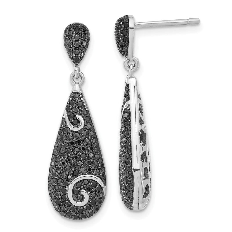 Sterlingsilber True Feuer Wirbel Akzente Schwarz Zirkonia Tropfen Stecker Ohrhänger