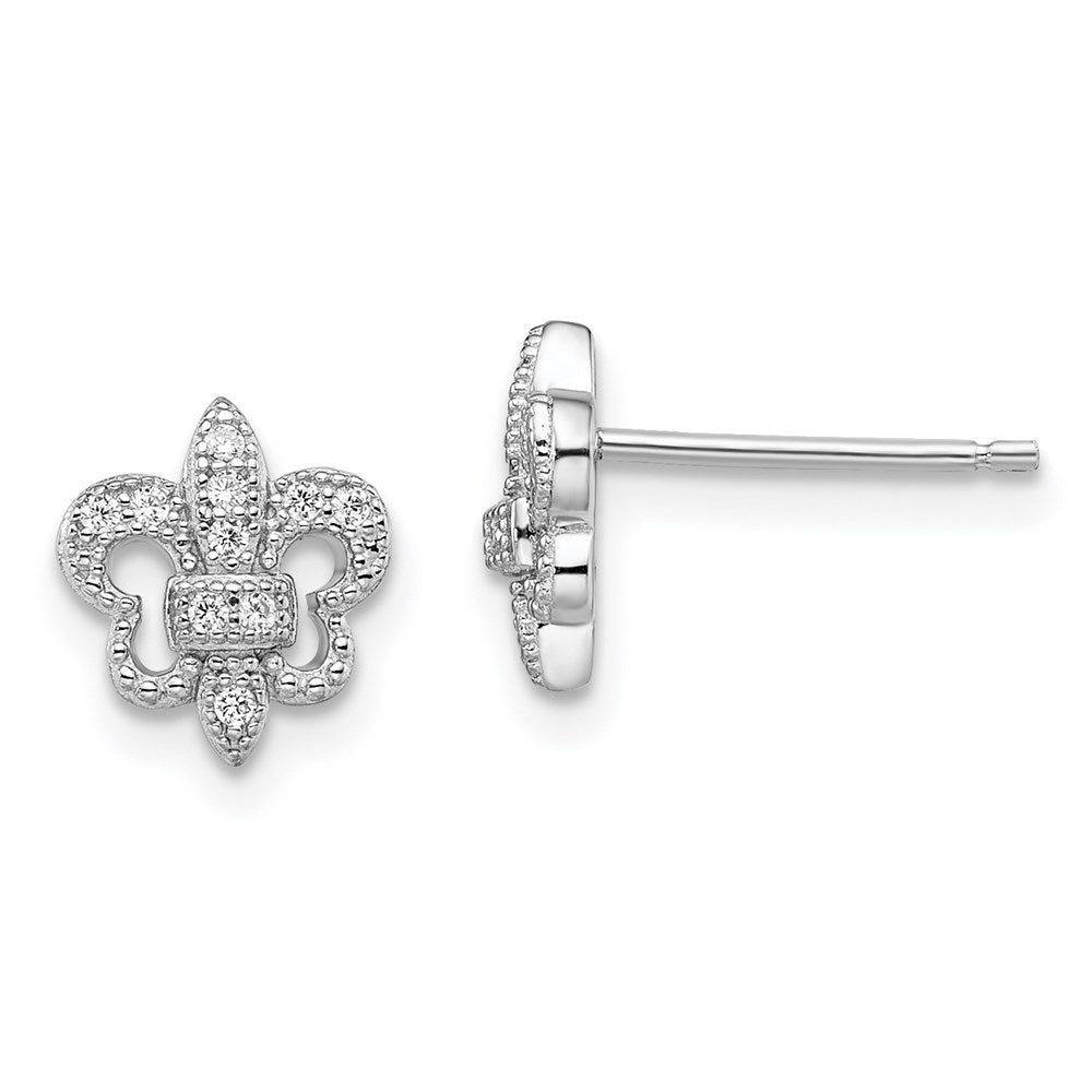 Sterlingsilber Brillant Glut Rhodiniert 20 Stein Mikro Pavé‚äö Zirkonia Fleur De Lis Ohrstecker