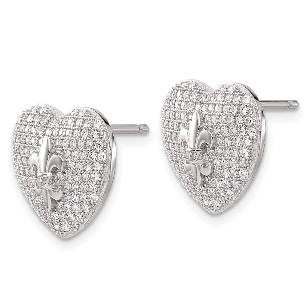 Sterlingsilber Zirkonia Herz Fleur De Lis Ohrstecker