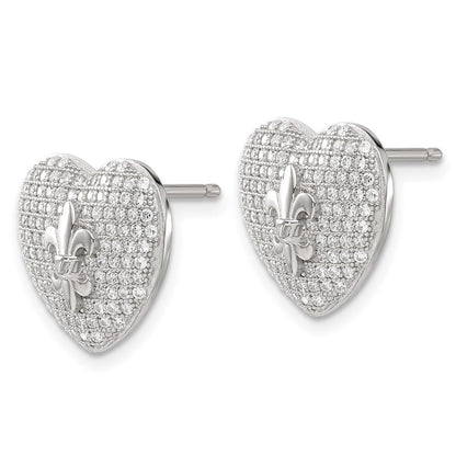 Sterlingsilber Zirkonia Herz Fleur De Lis Ohrstecker