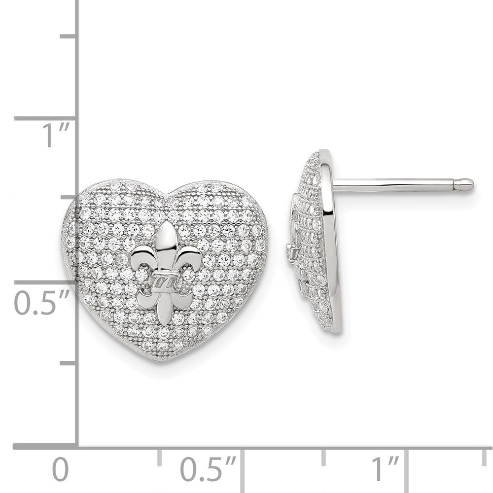 Sterlingsilber Zirkonia Herz Fleur De Lis Ohrstecker