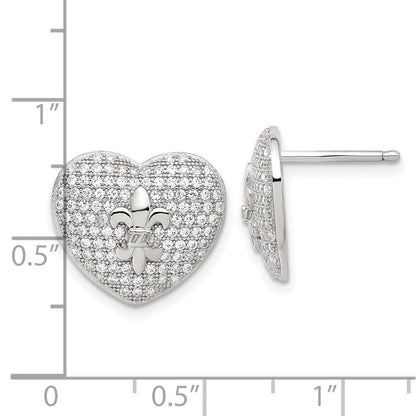 Sterlingsilber Zirkonia Herz Fleur De Lis Ohrstecker