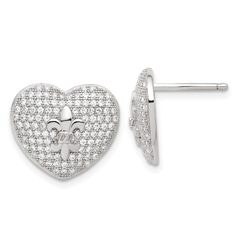 Sterlingsilber Zirkonia Herz Fleur De Lis Ohrstecker