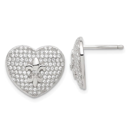 Sterlingsilber Zirkonia Herz Fleur De Lis Ohrstecker