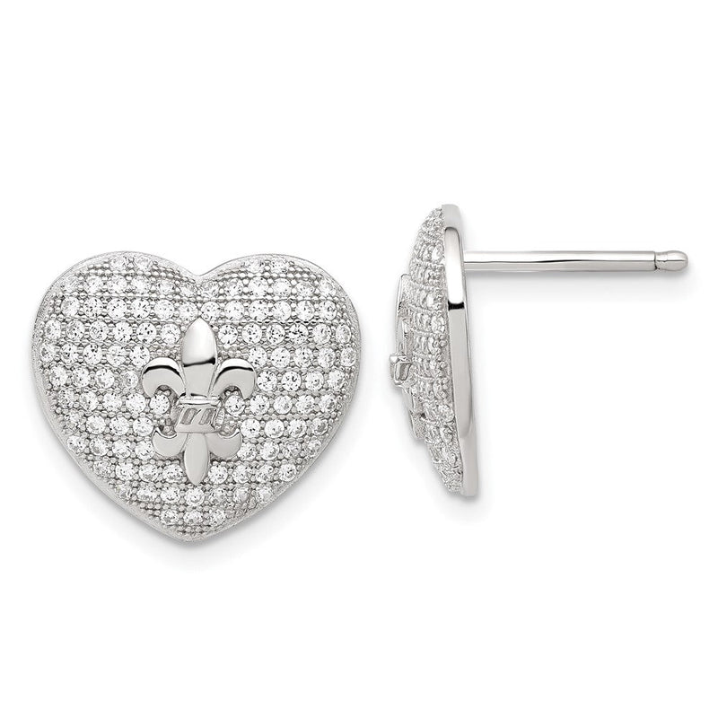 Sterlingsilber Zirkonia Herz Fleur De Lis Ohrstecker