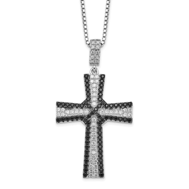 Sterlingsilber Brillant Glut Rhodiniert 124 Stein 18 Zoll Schwarz und Weiß Mikro Pavé Zirkonia Kreuz Halskette mit 2 Verlängerung