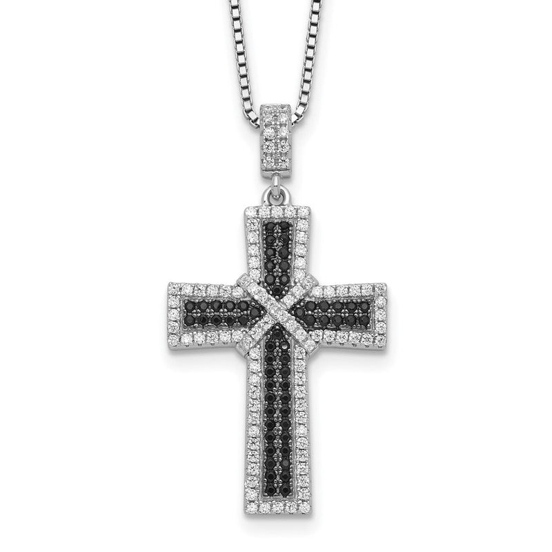 Sterlingsilber Brillant Glut Rhodiniert 156 Stein 18 Zoll Schwarz und Weiß Mikro Pavé Zirkonia Poliert Kreuz Halskette mit 2 Verlängerung