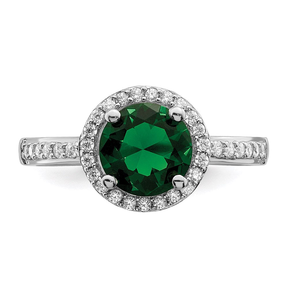 Sterlingsilber Brillant Glut Rhodiniert 35 Stein Weiß und Grün Mikro Pavé Zirkonia Ring